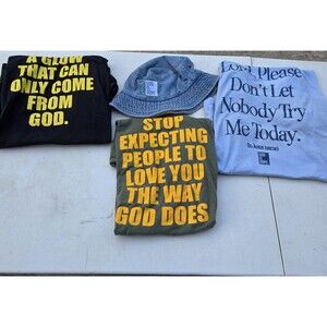 ​God Is Dope Clothing Lot 4pc Streetwear Denim Bucket Hat Graphic T-Shirts 2XL